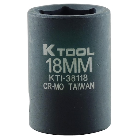K-Tool International 1/2" Drive Impact Socket black oxide, Stndrd 6 Pnt 1/2"Dr, 18mm KTI-38118